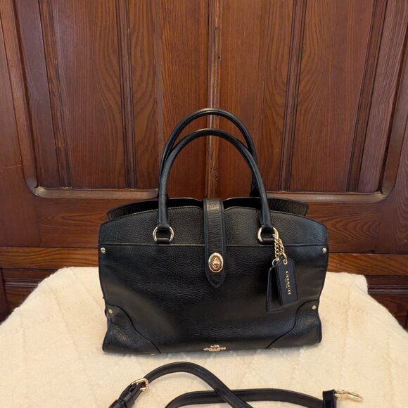Coach Womens Mercer 30 Satchel Bag Black Leather Handbag Turnlock - Picture 2 of 12
